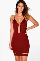 Boohoo Jaclyn Cage Strappy Bodycon Midi Dress Berry