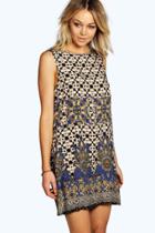 Boohoo Diane Border Print Sleeveless Shift Dress Blue