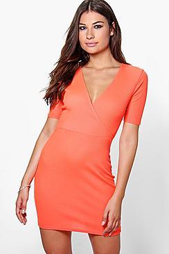 Boohoo Tanya Rib Wrap Bodycon Dress