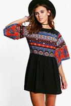 Boohoo Petite Eva Embellished Woven Wide Sleeve Dress Multi