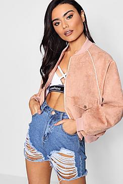 Boohoo Suede 80's Bomber Jacket