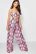 Boohoo Snake Print Wide Trouser And Crop Top Co-ord
