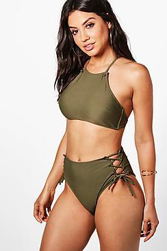 Boohoo Corfu Cropped High Waisted Eyelet Bikini