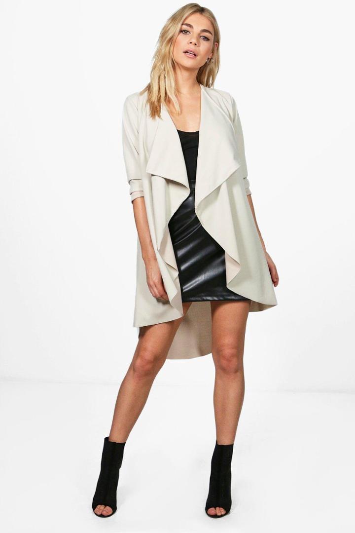 Boohoo Georgia Waterfall Duster Stone