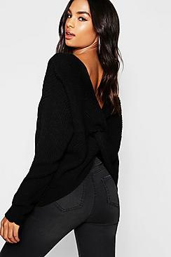 Boohoo Tall Crop Twist Back Jumper