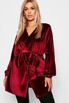 Boohoo Plus Velvet Balloon Sleeve Tie  Duster
