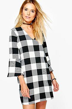 Boohoo Nala Plunge Check Shift Dress