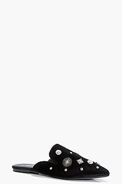 Boohoo Leah Embellished Trim Pointed Mule Flat