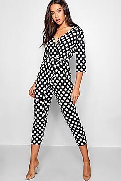 Boohoo Polka Dot Wrap Jumpsuit