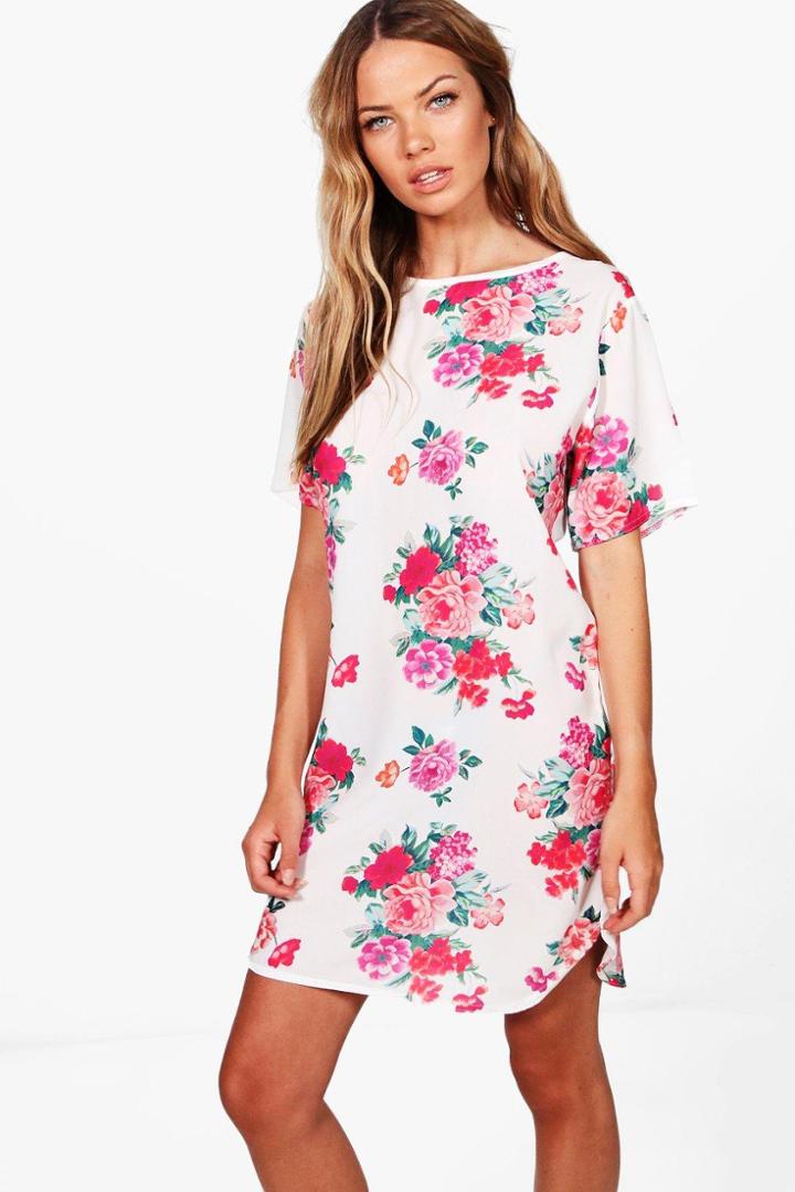 Boohoo Alaina Cap Sleeve Floral Shift Dress Multi
