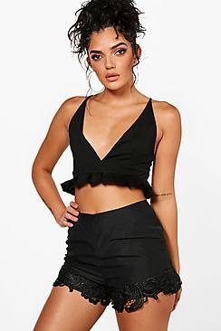 Boohoo Holly Crochet Shirred Waist Shorts