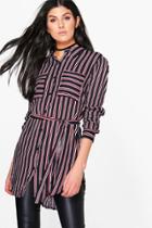 Boohoo Keira Stripe Longline Shirt Black