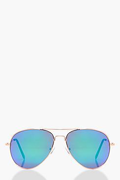 Boohoo Mia Blue Mirrored Aviator Sunglasses