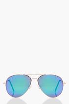 Boohoo Mia Blue Mirrored Aviator Sunglasses