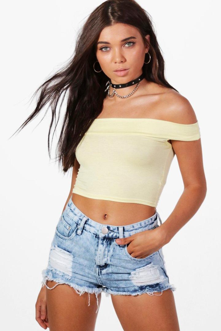 Boohoo Petite Cleo Off The Shoulder Bardot Crop Top Freesia