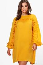 Boohoo Plus Rachel Tassel Front Shift Dress Mustard