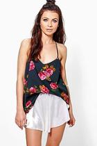 Boohoo Libby Rose Print Woven Strappy Back Cami