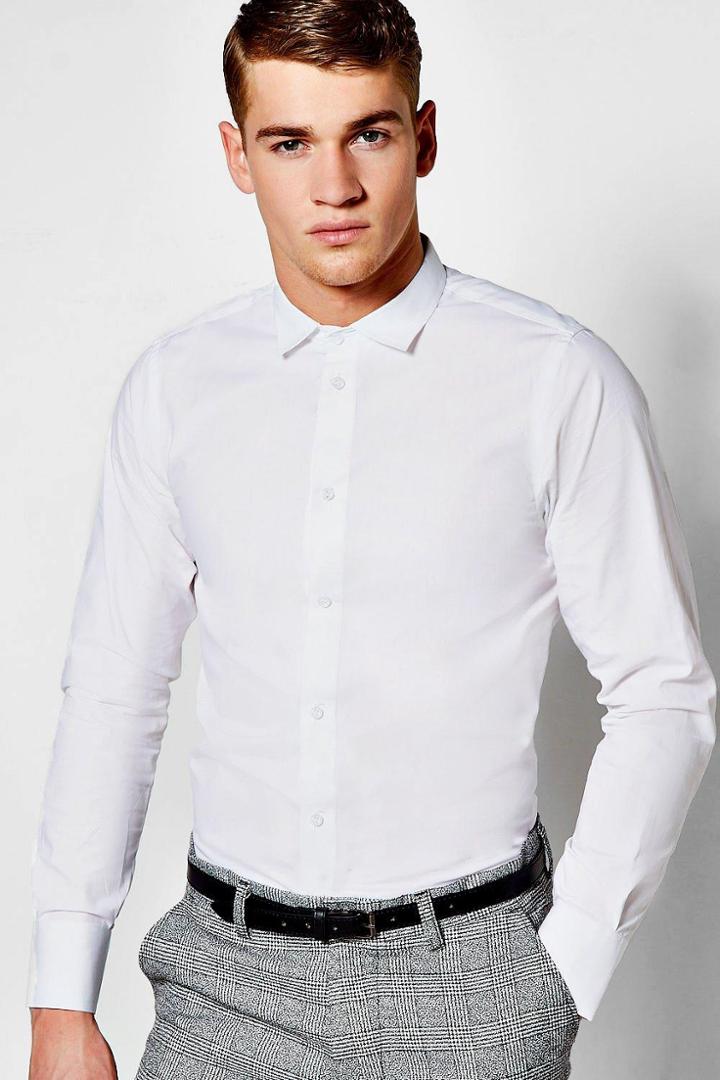 Boohoo Slim Fit Long Sleeve Smart Shirt White