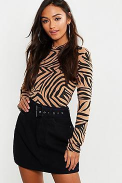 Boohoo Petite Belted Denim Mini Skirt