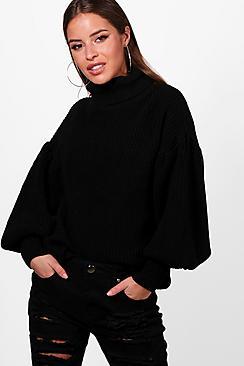 Boohoo Petite Aly Oversized Sleeve Turtle Neck Jumper