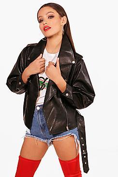 Boohoo Poppy Faux Leather Oversized Biker Jacket