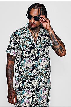 Boohoo Abstract Floral Revere Short Sleeve Shirt Co-ord