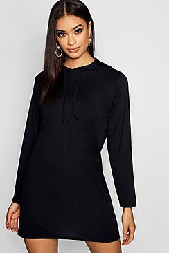 Boohoo Hooded Rib Sweatshirt Dress