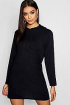 Boohoo Hooded Rib Sweatshirt Dress