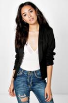 Boohoo Petite Casey Woven Soft Blazer With Collar Black
