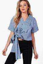 Boohoo Katie Wrap Over Gingham Shirt