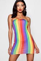 Boohoo Leona Rainbow Stripe Bandeau Bodycon Dress