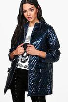 Boohoo Jasmine Metallic Quilted Rain Coat