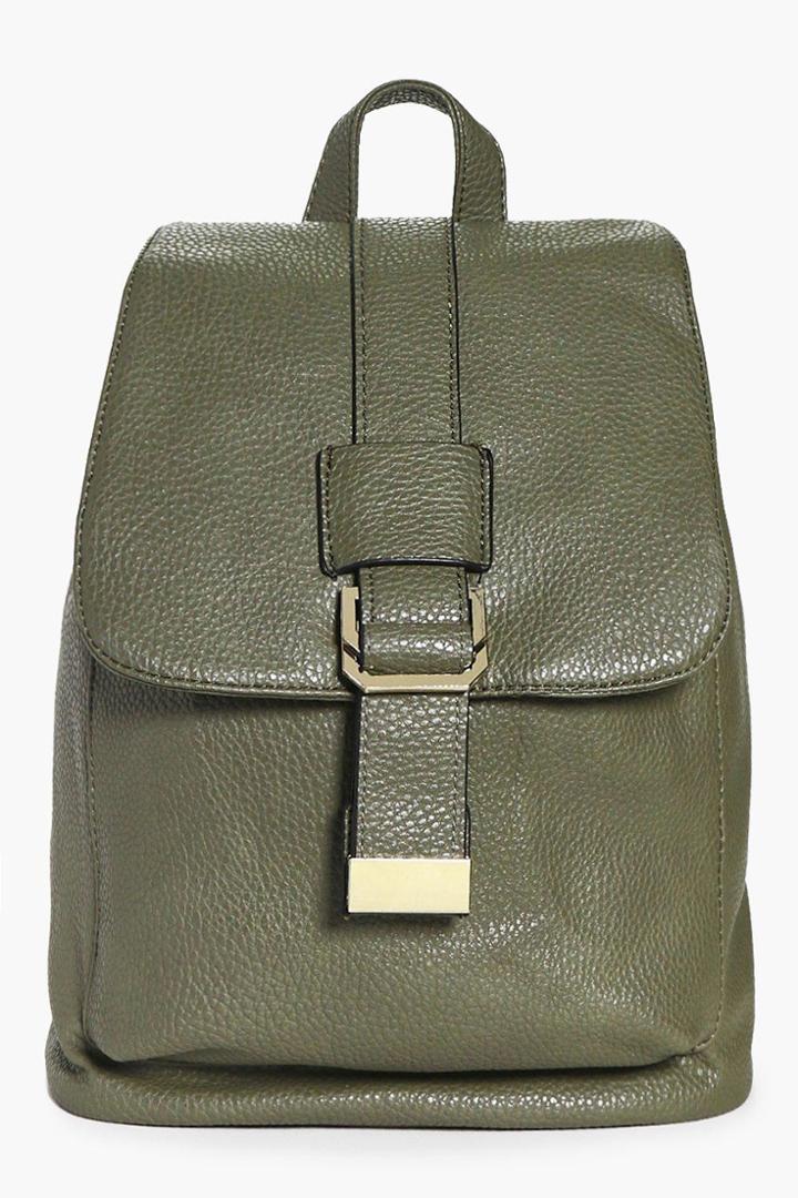 Boohoo Mia Metal Detail Structured Backpack Khaki