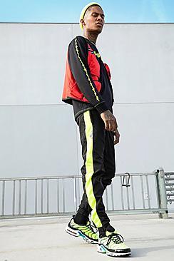 Boohoo Half Zip Oth Hooded Colour Block Shell Tracksuit
