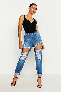 Boohoo High Rise Distressed Mom Jean