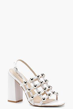 Boohoo Sarah Cage Studded Block Heels