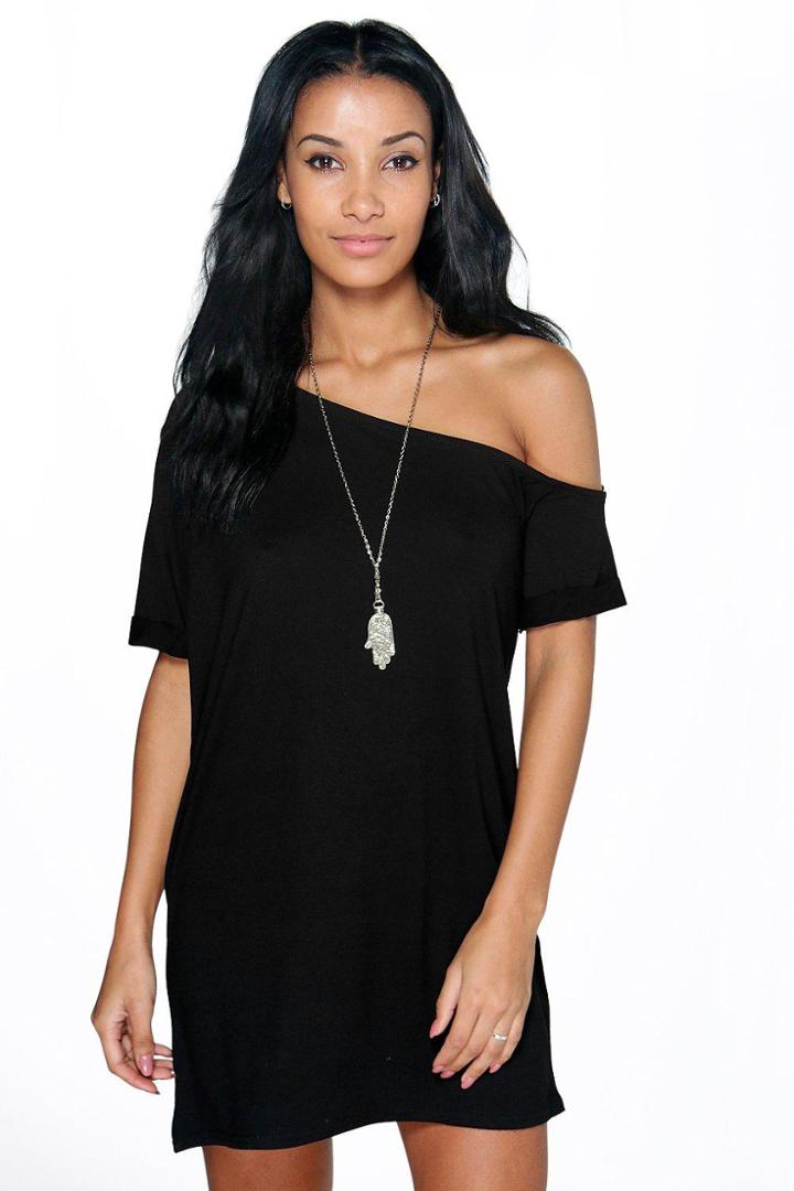 Boohoo Cara Off The Shoulder Slouchy Dress Black