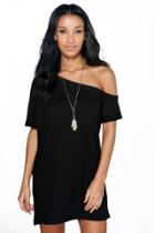 Boohoo Cara Off The Shoulder Slouchy Dress Black