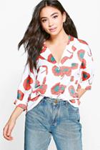 Boohoo Rita Silky Floral Rever Collar Shirt White