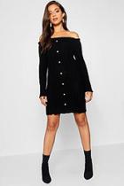 Boohoo Off Shoulder Ruffle Button Rib Knitted Dress