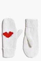 Boohoo Lyla Heart Knitted Fleece Lined Mittens Cream