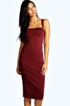 Boohoo Jen Square Neck Bodycon Midi Dress Berry