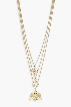 Boohoo Boho Eagle & Horn Layered Necklace