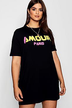 Boohoo Plus Oliva Oversized Slogan T-shirt Dress