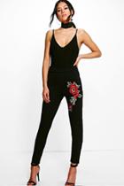 Boohoo Aurelia Embroidered Skinny Stretch Crepe Trousers Black