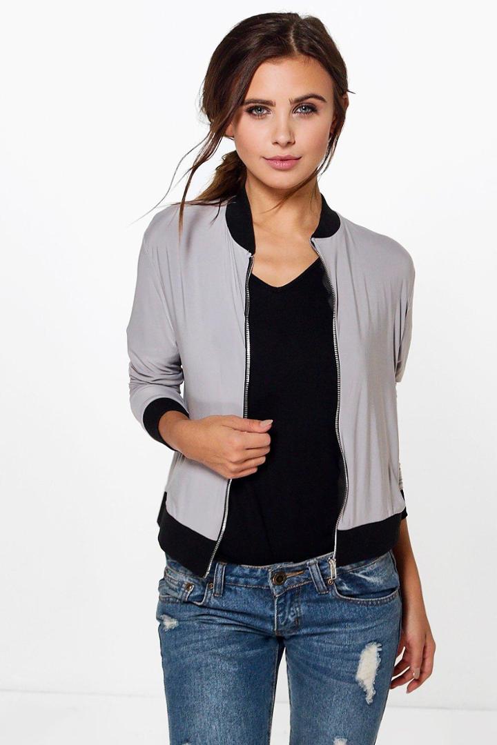 Boohoo Petite Julia Slinky Ma1 Bomber Grey