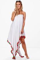 Boohoo Plus Hollie Boutique Tassle Hem Beach Dress White