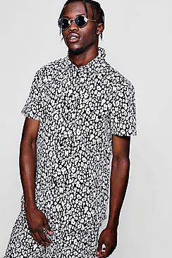 Boohoo Mono Leopard Print Short Sleeve Shirt Co-ord