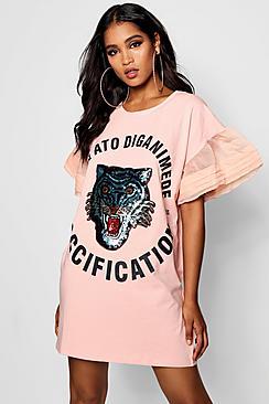 Boohoo Embellished Tiger T-shirt Dress