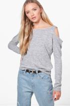 Boohoo Olivia D-ring Cold Shoulder Knitted Top Grey